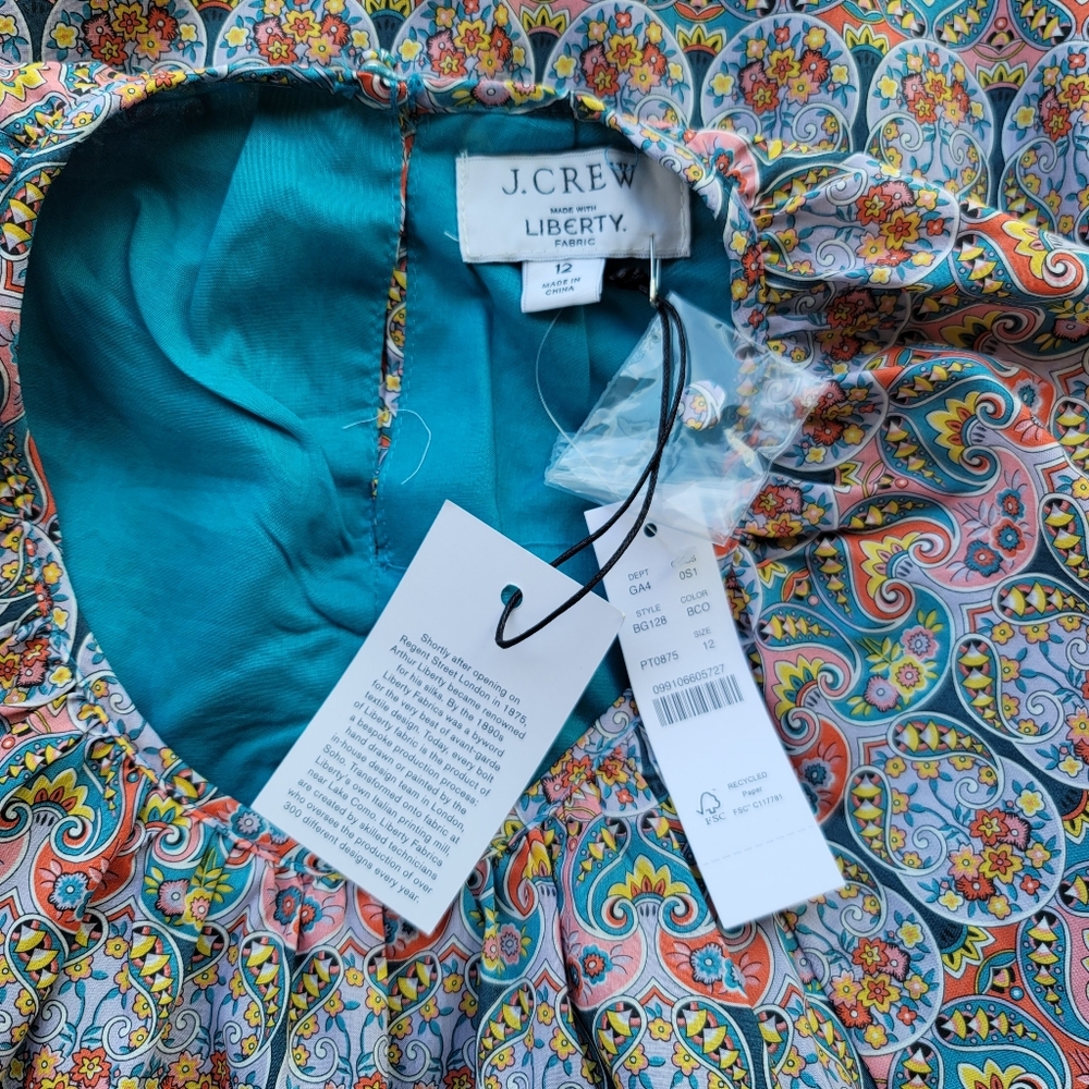 New! J.CREW sz 12 Side cutout organic cotton dress in Liberty Giorgia Duke NWT - Picture 3 of 12